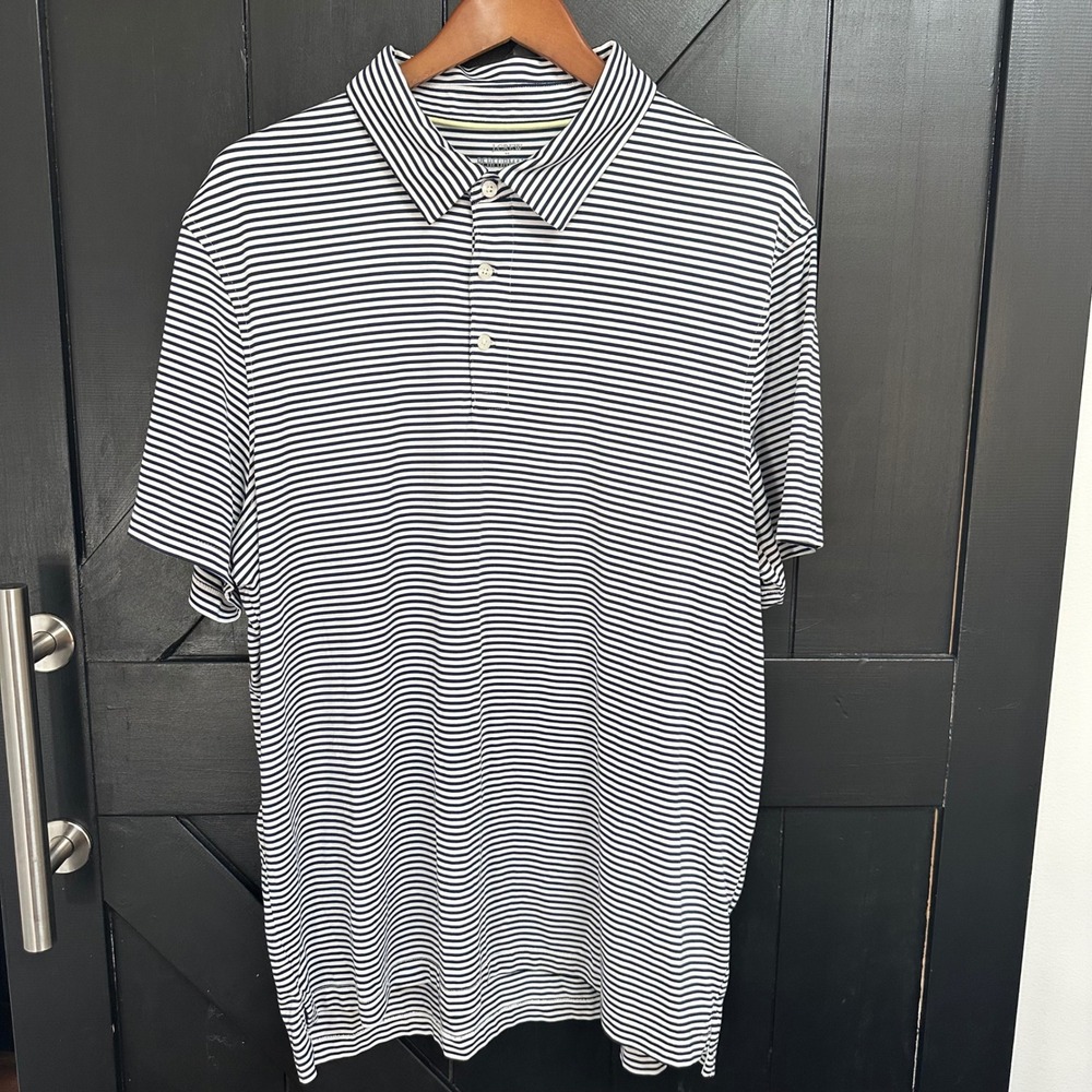J. Crew Performance Mens XXL Striped Polo Shirt Navy White Stretch Golf Preppy